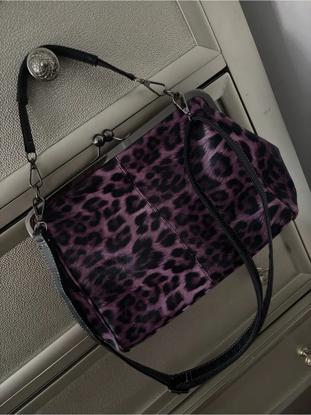 Purple Leopard Print Shoulder Bag